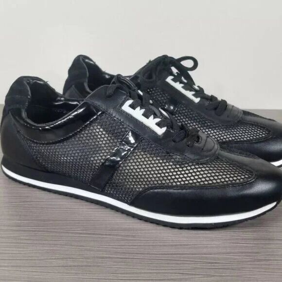 Michael Kors Maggie Trainer Sneakers Black Leather and Mesh - Picture 2 of 11